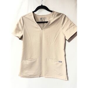 FIGS Technical Collection Womens XS Tan V-Neck Short Sleeve Scrub Top‎ Casma